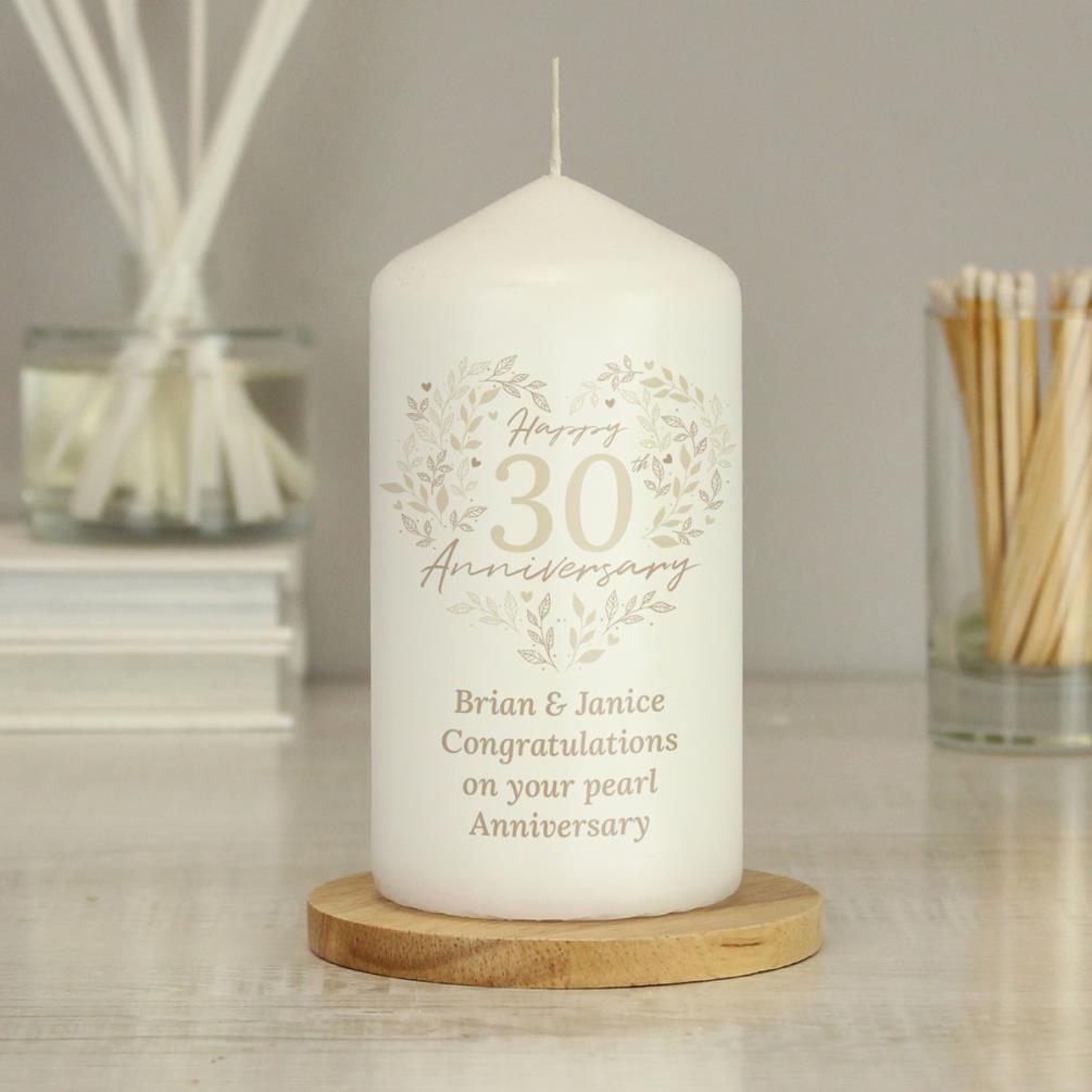 Personalised 30th Pearl Wedding Anniversary Pillar Candle Extra Image 3
